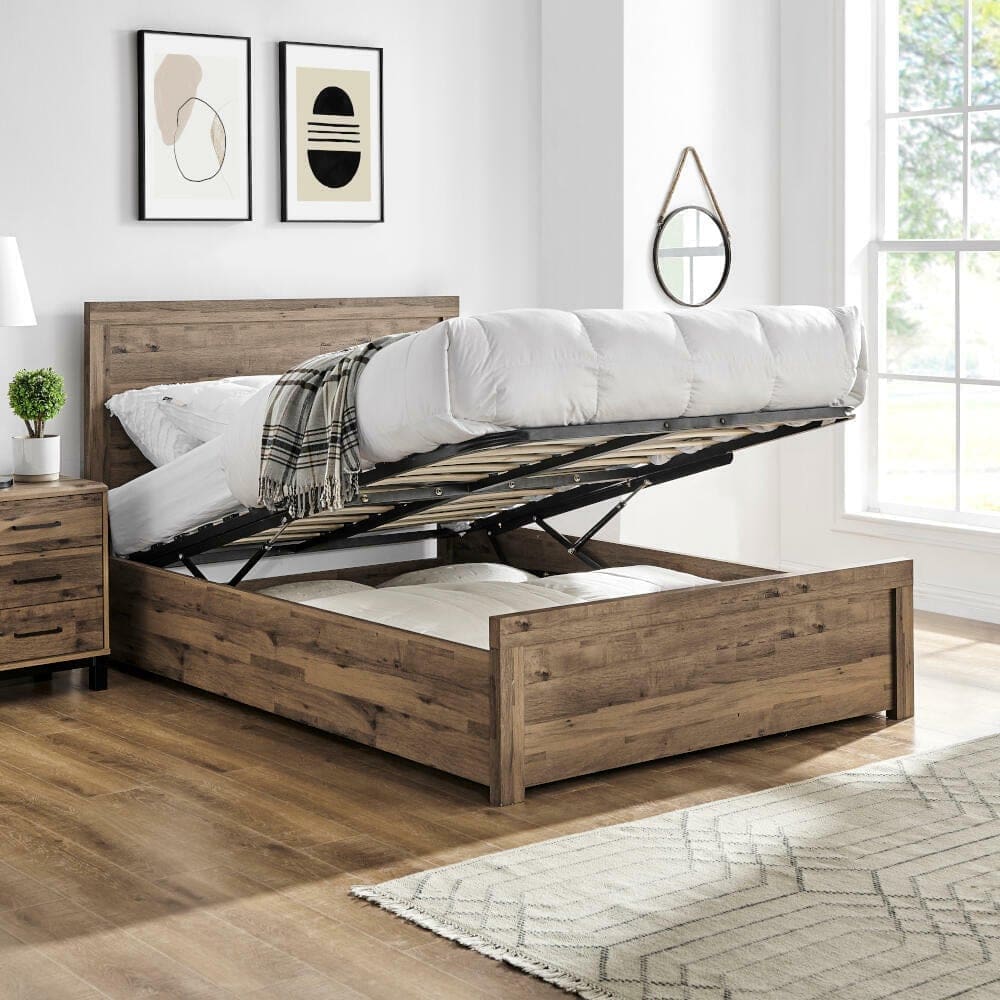 Rodley - Single - Ottoman Storage Bed - Oak - Wooden - 3ft - Happy Beds