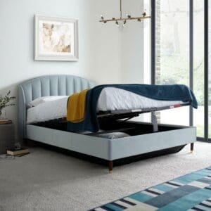 Sandy - King Size - Ottoman Storage Bed - Blue - Velvet - 5ft - Happy Beds