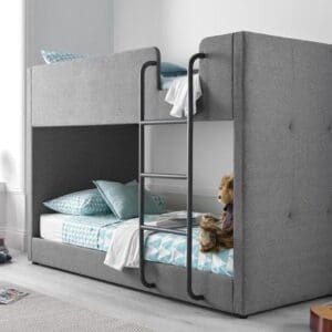 Saturn - Single - Kids Bunk Bed - Grey - Fabric - 3ft - Happy Beds