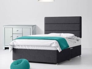 Single - Divan Bed and Cornell Lined Headboard - Dark Grey - Charcoal - Fabric - 3ft - Happy Beds
