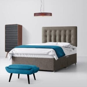 Single - Divan Bed and Cornell Buttoned Headboard - Grey - Fabric - 3ft - Happy Beds