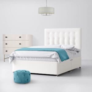 Single - Divan Bed and Cornell Buttoned Headboard - White - Fabric - 3ft - Happy Beds