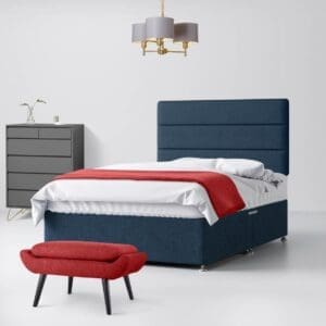 Single - Divan Bed and Cornell Lined Headboard - Dark Blue - Fabric - 3ft - Happy Beds