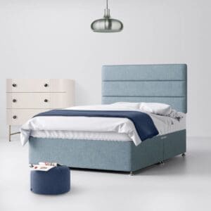 Single - Divan Bed and Cornell Lined Headboard - Duck Egg Blue - Fabric - 3ft - Happy Beds