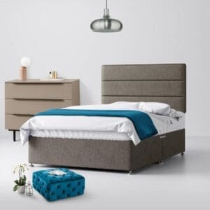 Single - Divan Bed and Cornell Lined Headboard - Grey - Fabric - 3ft - Happy Beds