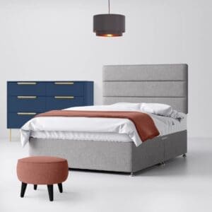 Small Double - Divan Bed and Cornell Lined Headboard - Light Grey - Fabric - 4ft - Happy Beds