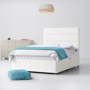 Small Double - Divan Bed and Cornell Lined Headboard - White - Fabric - 4ft - Happy Beds