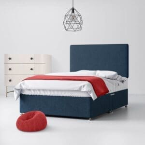 Small Double - Divan Bed and Cornell Plain Headboard - Dark Blue - Fabric - 4ft - Happy Beds