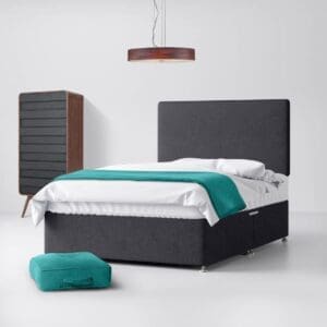 Single - Divan Bed and Cornell Plain Headboard - Dark Grey - Charcoal - Fabric - 3ft - Happy Beds