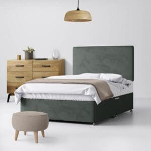 Single - Divan Bed and Cornell Plain Headboard - Dark Grey - Velvet - 3ft - Happy Beds