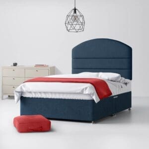 Single - Divan Bed and Dudley Lined Headboard - Dark Blue - Fabric - 3ft - Happy Beds