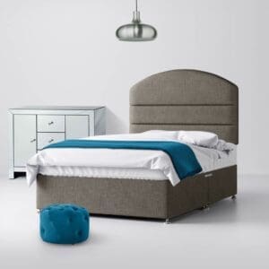 Single - Divan Bed and Dudley Lined Headboard - Dark Grey - Fabric - 3ft - Happy Beds