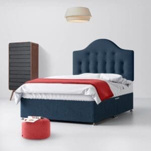 Double - Divan Bed and Victor Buttoned Headboard - Dark Blue - Fabric - 4ft6 - Happy Beds