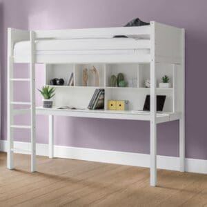 Titan - Single - Kids High Sleeper Bed - White - Wood - 3ft - Happy Beds