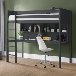 Titan - Single - Kids High Sleeper - Desk and Storage - Dark Grey - Wooden - 3ft - Happy Beds