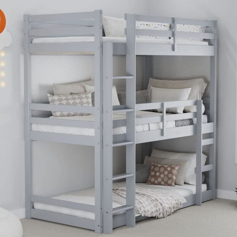 Tressa - Single - Triple Bunk Bed - Grey - Wooden - 3ft - Happy Beds