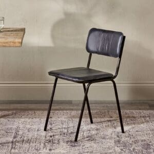 Nkuku Ukari Leather Dining Chair | Chairs Stools & Benches | Black | 78 x 46 x 52 cm