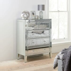 Valencia - 3+2 Drawer Chest - Mirror/Glass - Happy Beds