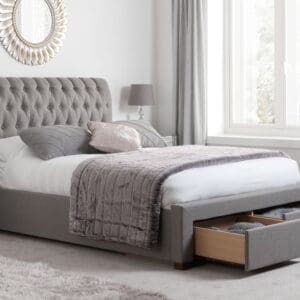 Valentino - Double - 2-Drawer Storage Bed - Grey - Fabric - 4ft6 - Happy Beds