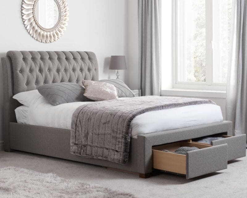 Valentino - Double - 2-Drawer Storage Bed - Grey - Fabric - 4ft6 - Happy Beds