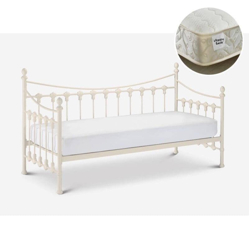 Versailles/Membound - Single - Guest Day Bed and Open Coil Spring Memory Foam Mattress Included - White - Metal/Fabric - 3ft - Happy Beds