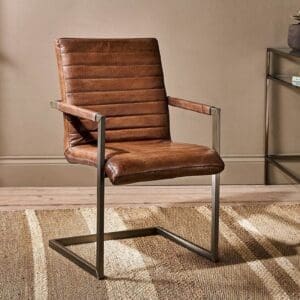 Nkuku Wamma Leather Desk Chair | Chairs Stools & Benches | Dark Brown/Brushed Metal