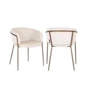 White & Brass Chenille Dining Chair