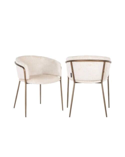 White & Brass Chenille Dining Chair