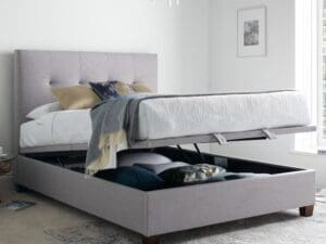 Yorkie - Ottoman - Super King Size - Lift Up Storage Bed -  Light Grey - Fabric - Super King Size- Happy Beds