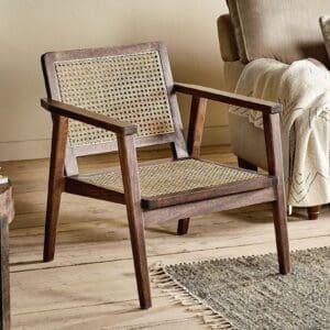 Nkuku Atri Mango Wood & Cane Occasional Chair | Chairs Stools & Benches | Dark Brown