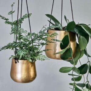 Nkuku Atsu Brass Hanging Planter | Vases & Planters | Gold | Small 9 x 11 cm (Diameter)