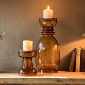 Nkuku Hapua Glass Candle Holder | Candles Holders & Lanterns | Dark Amber | Small