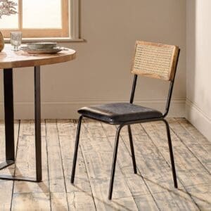 Nkuku Iswa Leather & Cane Dining Chair | Chairs Stools & Benches | Black