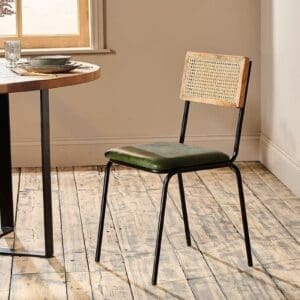 Nkuku Iswa Leather & Cane Dining Chair | Chairs Stools & Benches | Green