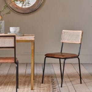 Nkuku Iswa Leather & Cane Dining Chair | Chairs Stools & Benches | Tan