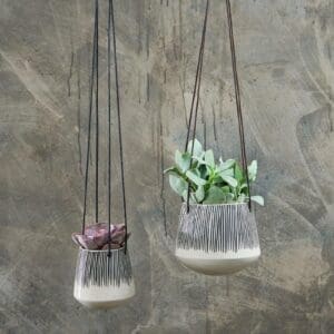 Nkuku Matamba Ceramic Hanging Planter | Vases & Planters | Black & White | Small 10 x 11 cm (Diameter)