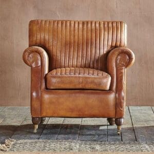 Nkuku Narwana Ribbed Leather Armchair | Chairs Stools & Benches | Brown | 87 x 85 x 81 cm