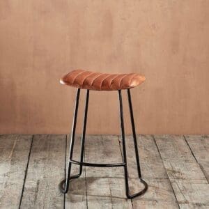 Nkuku Narwana Ribbed Leather Stool | Chairs Stools & Benches | Black & Brown | Small 60.5 x 46 x 38.5 cm