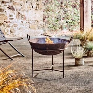 Nkuku Reclaimed Iron Kadai With Grill | Outdoor Living | Brown | Medium - Approx 55 x 70 - 80 cm (Diameter)