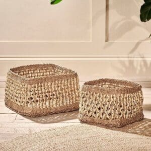 Nkuku Shimla Square Seagrass And Palm Leaf Basket | Storage & Hanging Accessories | Natural | Large