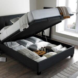 Accent - King Size - Ottoman Storage Bed - Dark Grey - Fabric - 5ft - Happy Beds
