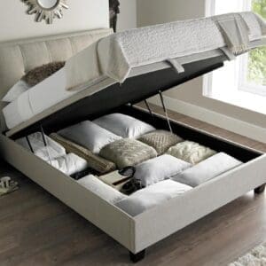 Accent - Super King Size - Ottoman Storage Bed - Neutral Oatmeal - Fabric - 6ft - Happy Beds