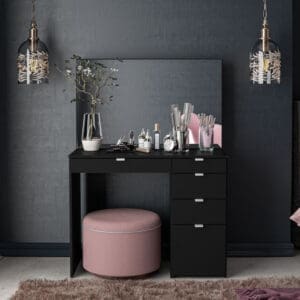 Ava - 5 Drawer Dressing Table - Black - Wooden - Happy Beds