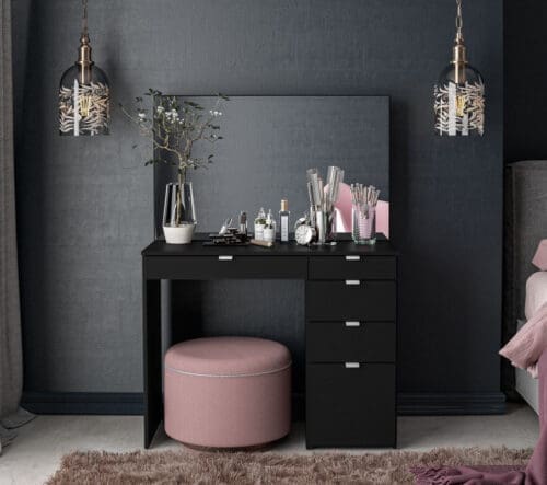 Ava - 5 Drawer Dressing Table - Black - Wooden - Happy Beds