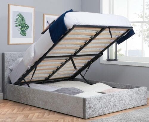 Berlin - Small Double - Ottoman Storage Bed - Light Grey - Crushed Velvet - Small Double -Happy Beds