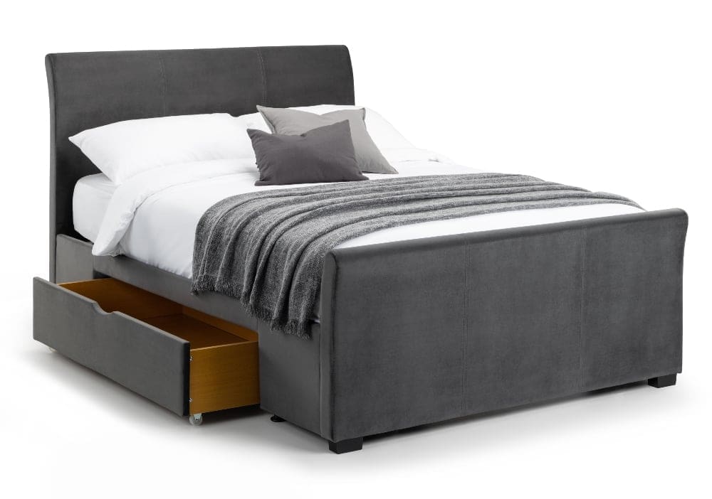 Capri - Double - 2 Drawer Storage Bed - Dark Grey - Velvet - 4ft6 - Happy Beds