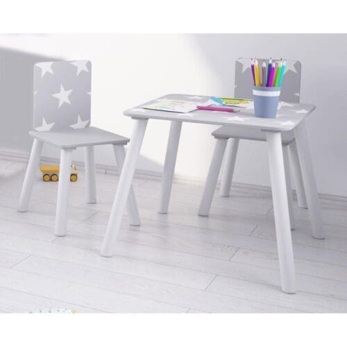 Children's Table/Chairs - Grey/White - Wooden - Happy Beds