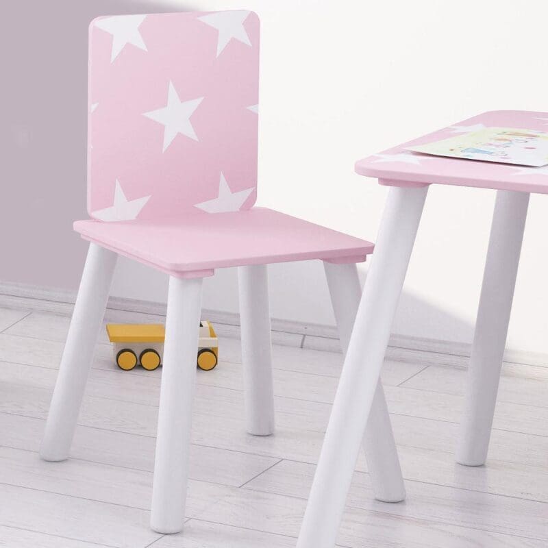 Childrens TableChairs PinkWhite Wooden Happy Beds 3 1