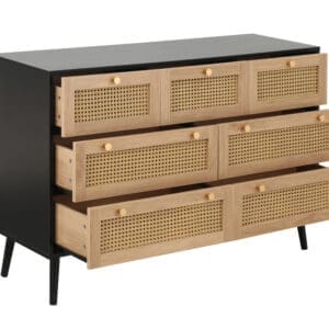Croxley 7 Drawer Chest of Drawers Black Rattan Wooden Happy Beds 6 1