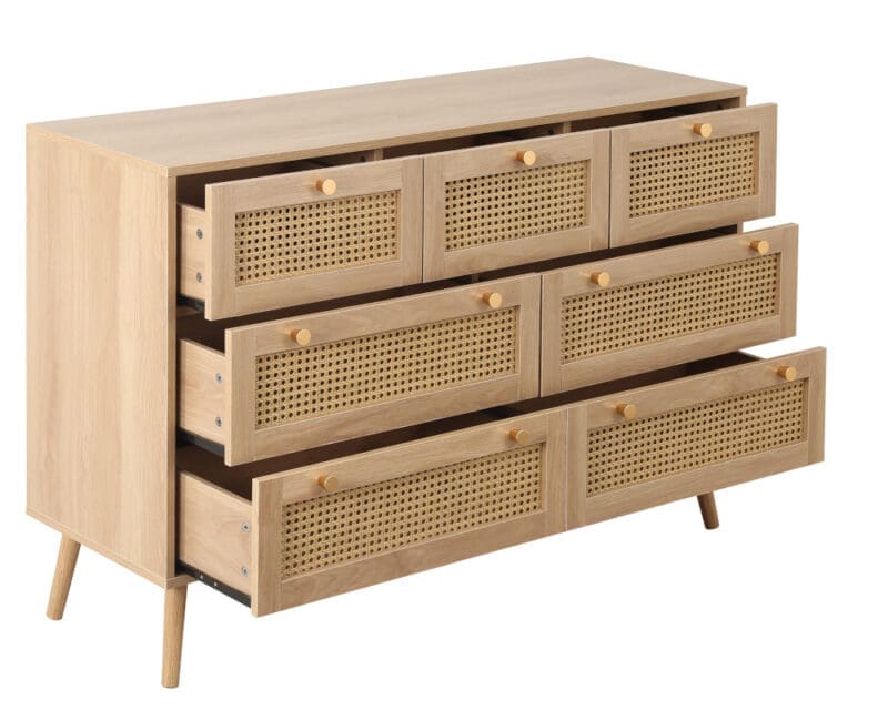 Croxley 7 Drawer Chest of Drawers Oak Rattan Wooden Happy Beds 6 1